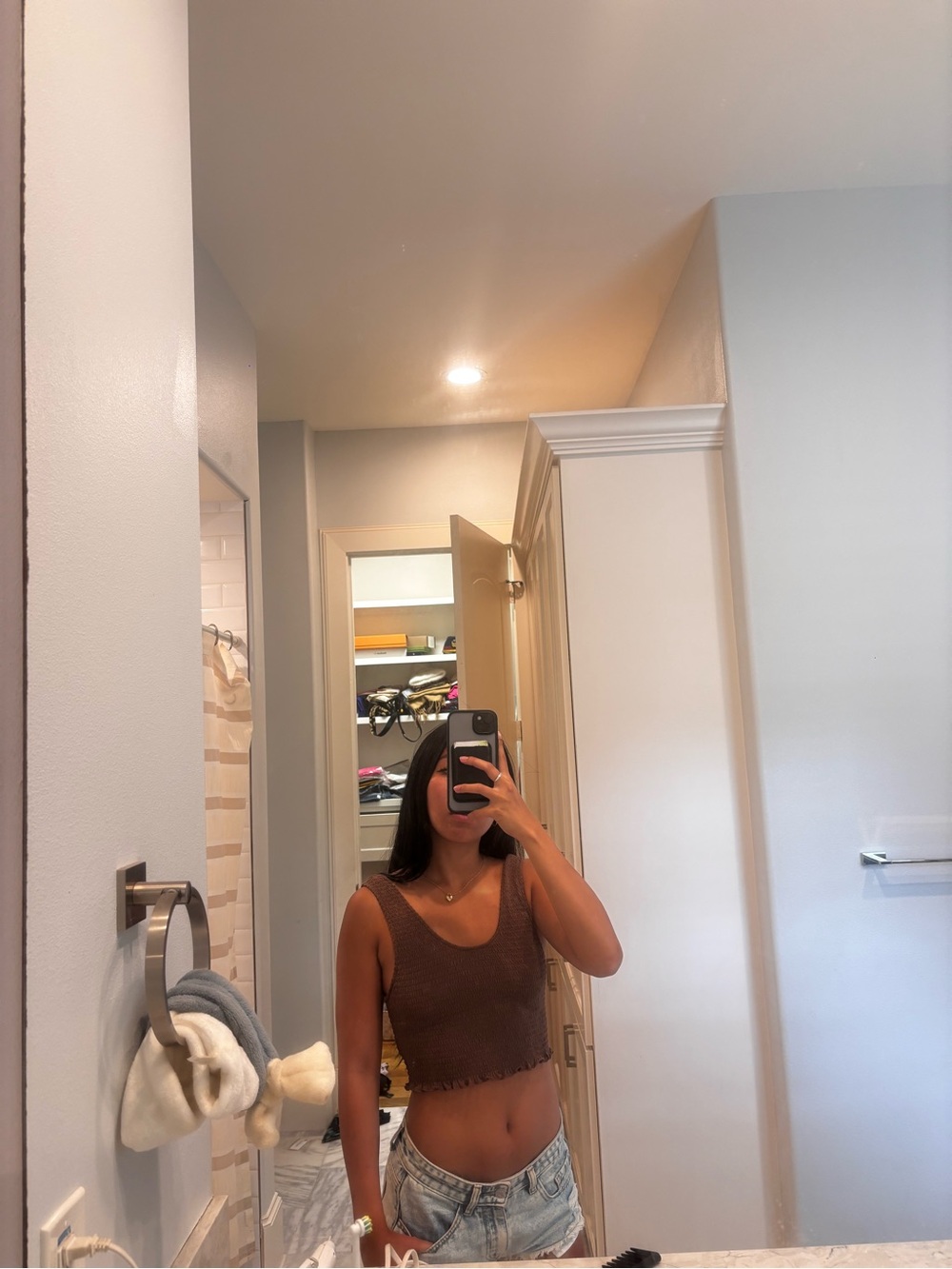 Brown Knit Crop Tank Top